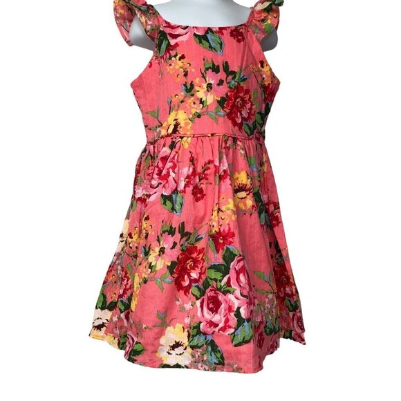 ZUNIE GIRL CORAL FLORAL LINED SUN DRESS size L 10-12 NEW WITH TAG - Picture 1 of 6